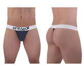 Navy blue cotton thong with white waistband featuring ergo wear logo in black text, model ew1470 max cotton