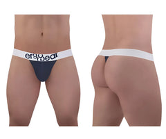 Navy blue cotton thong with white waistband featuring ergo wear logo in black text, model ew1470 max cotton