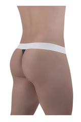 Back view of ergowear ew1470 max cotton thong in navy blue with a white narrow waistband and dark fabric at the back