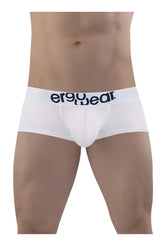White ergonomic cotton briefs with navy blue ergowear logo on the waistband in the back view