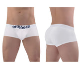 White ergo wear ew1476 max cotton trunks with navy blue logo waistband in white color