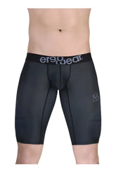 Black ergonomic compression shorts with gray ergo wear waistband and subtle mesh thigh panels in dark gray color
