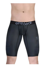 Black ergonomic compression shorts with gray ergo wear waistband and subtle mesh thigh panels in dark gray color