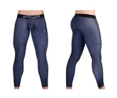 Navy blue ErgoWear EW1608 MAX SE compression leggings with black waistband and subtle textured pattern for athletics
