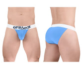 Light blue ergonomic cotton briefs with white waistband and ergo wear logo in black for comfortable daily wear