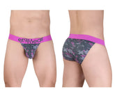 Men’s ergo wear ew1715 max se camo bikini brief with vibrant pink waistband and gray magenta camouflage pattern