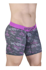 Ergowear ew1717 max se camo boxer briefs in purple and gray camouflage with bright pink waistband and ergo wear branding