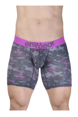 Purple and gray camouflage men’s boxer briefs with bright pink ergowear waistband ew1717 max se camo style