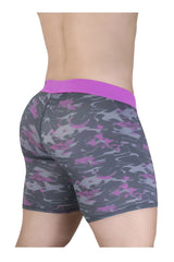 Ergowear ew1717 max se camo boxer briefs in purple and gray camouflage with a solid purple waistband