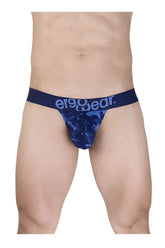 Navy blue camouflage men’s briefs with ergonomic fit and matching ergowear waistband for comfortable support