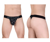 Black ergonomic g-string briefs with gray camouflage pattern and ergogear branded waistband ew1722 max se camo