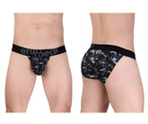 Black and gray camouflage patterned men’s briefs with black ergowear waistband ew1723 max se camo bikini black