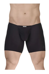 Black ergonomic cotton boxer briefs with contoured pouch and subtle ErgoWear logo on waistband in black color