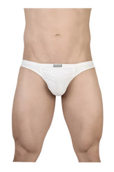 White ergo wear ew1734 feel gr8 cotton thongs with a smooth form fitting design and subtle brand tag at the waistband