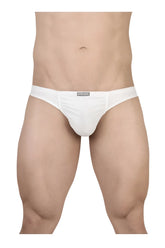 White mens cotton briefs with sleek minimalist design and small black brand tag on waistband by ergowear ew1735 feel gr8