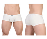 White ergo wear cotton trunks with smooth form fitting design and subtle brand tag at waistband in white color