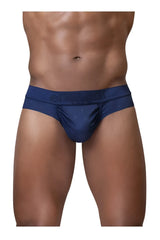 Navy blue satin briefs with subtle textured pattern and ergowear embroidered waistband in ew1750 feel se thong design