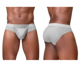 Light gray men’s ergoWear ew1759 feel se briefs with subtle texture and erect brand name on waistband in silver color