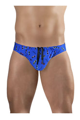 Blue ergoWear EW1764 feel SW swim briefs with sunglasses pattern and crooked print featuring black drawstrings