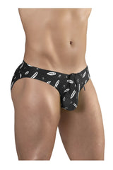 Black mens swim briefs by Ergowear EW1766 X4D in black and white with surfboard and anchor pattern