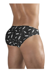 Black ergowear ew1766 x4d swim briefs with white surfboard and anchor pattern for swimming and beachwear