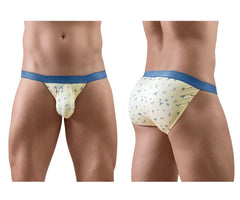 ErgoWear ew1769 slk se bikini briefs in cream with blue anchor pattern and royal blue waistband