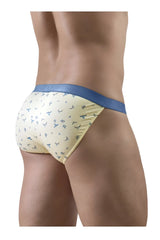 ErgoWear ew1769 slk se bikini briefs in cream with blue bird pattern and solid royal blue waistband