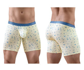 ErgoWear ew1771 slk se cream boxer briefs with blue bird pattern and solid blue waistband in vanilla color