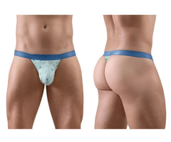 Ergowear ew1776 slk se g-string frost-birds light blue thong with subtle pattern and solid blue waistband front view