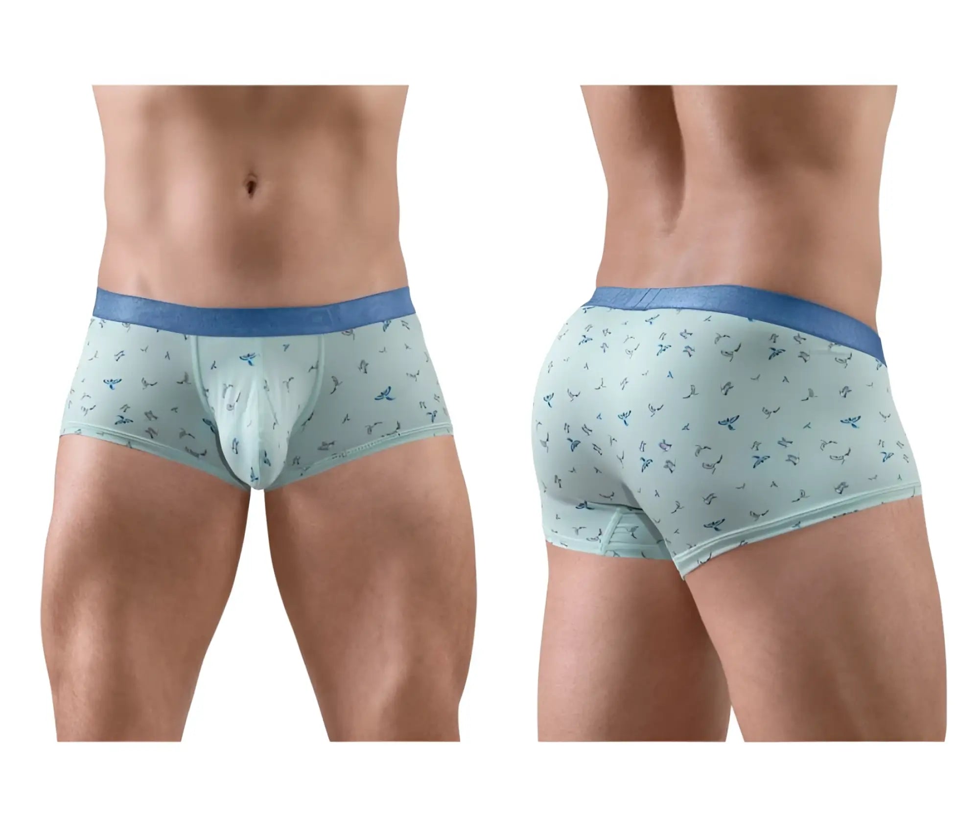 Ergo wear ew1778 slk se light blue boxer briefs with subtle dark blue pattern and matching waistband frost birds