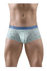 Light blue ergoWear ew1778 slk se trunks with subtle bird pattern and solid blue waistband for comfortable support