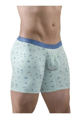 Light blue ergo wear ew1779 slk se boxer briefs with subtle butterfly pattern and solid blue waistband in frost birds color