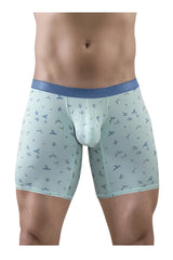 Ergo wear ew1779 slk se light blue boxer briefs with subtle bird pattern and dark blue waistband frosted birds design