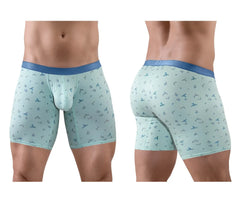 Light blue ergoWear ew1779 slk se boxer briefs with dark blue bird pattern and matching solid blue waistband