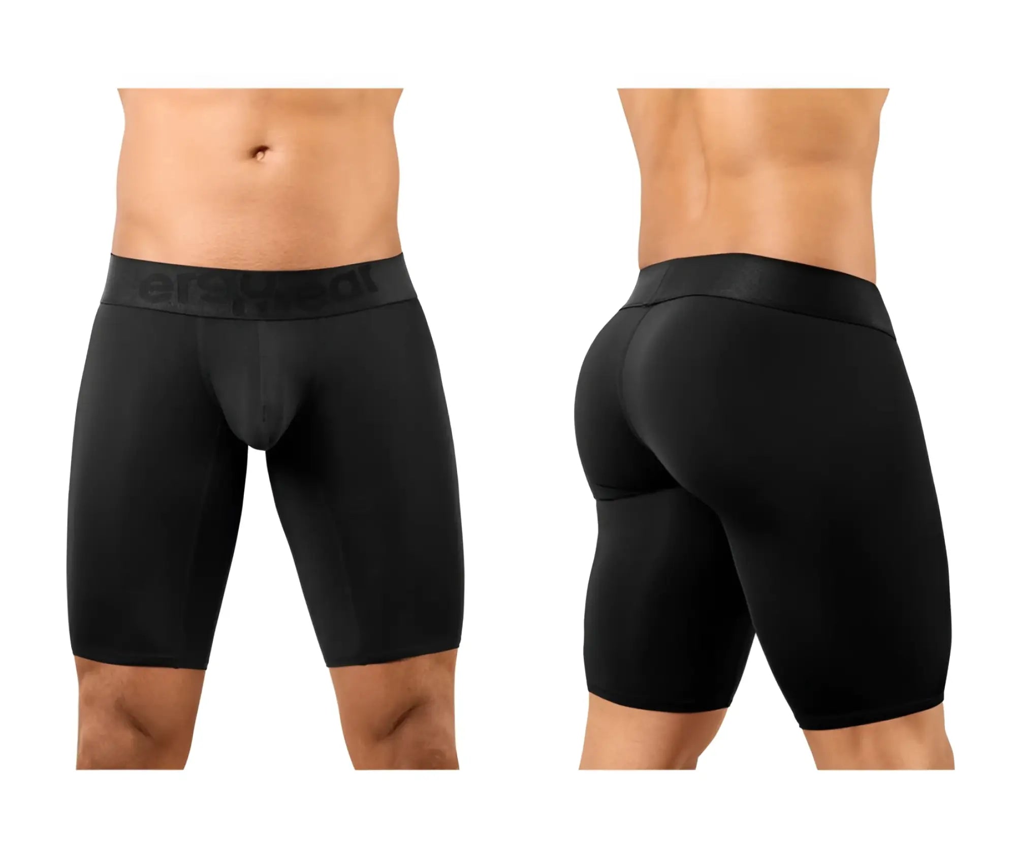 Black ergo wear ew1783 max bold athletic compression shorts with snug fit and logo on waistband