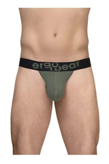 Olive green ergo wear ew1785 max flow ergonomic briefs with black waistband and gray logo lettering front view
