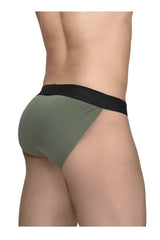 Olive green textured briefs with black elastic waistband in ergowear ew1786 max flow bikini color dark green