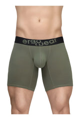 Olive green ergonomic boxer briefs with black ergowear waistband designed for comfort and support