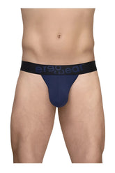 ErgoWear ew1789 max flow g-string in navy blue ergonomic briefs with black waistband and dark gray logo lettering