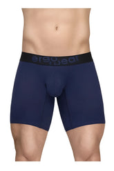 Navy blue ergo wear ew1792 max flow ergonomic boxer briefs with black waistband and gray logo for comfortable wear