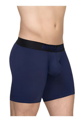 Navy blue textured ergoWear ew1792 max flow boxer briefs with black elastic waistband and erect brand name
