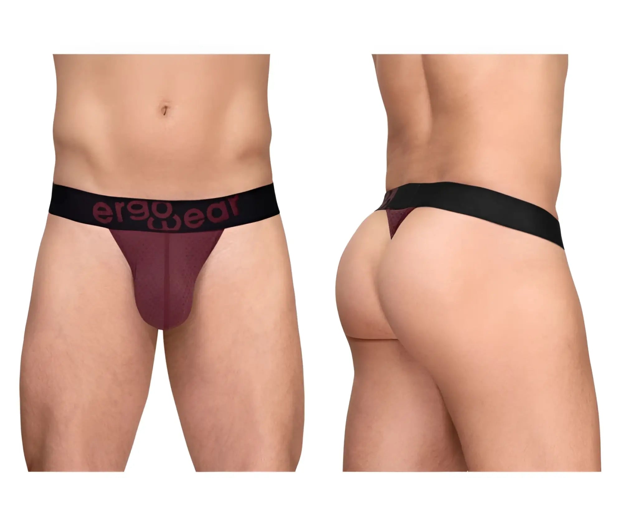 Ergowear ew1793 max flow g-string burgundy ergonomic briefs with black waistband and pink ergo wear logo