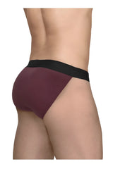 Maroon and black ergo wear ew1794 max flow bikini briefs with textured fabric waistband designed for athletic use