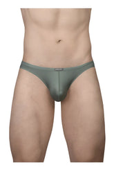 A sleek olive green ergoWear ew1801 x4d se men’s brief with smooth form-fitting fabric and subtle waistband tag