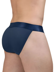 Navy blue satin waistband briefs from ergowear ew1813 max bold se bikini in dark blue showing front view