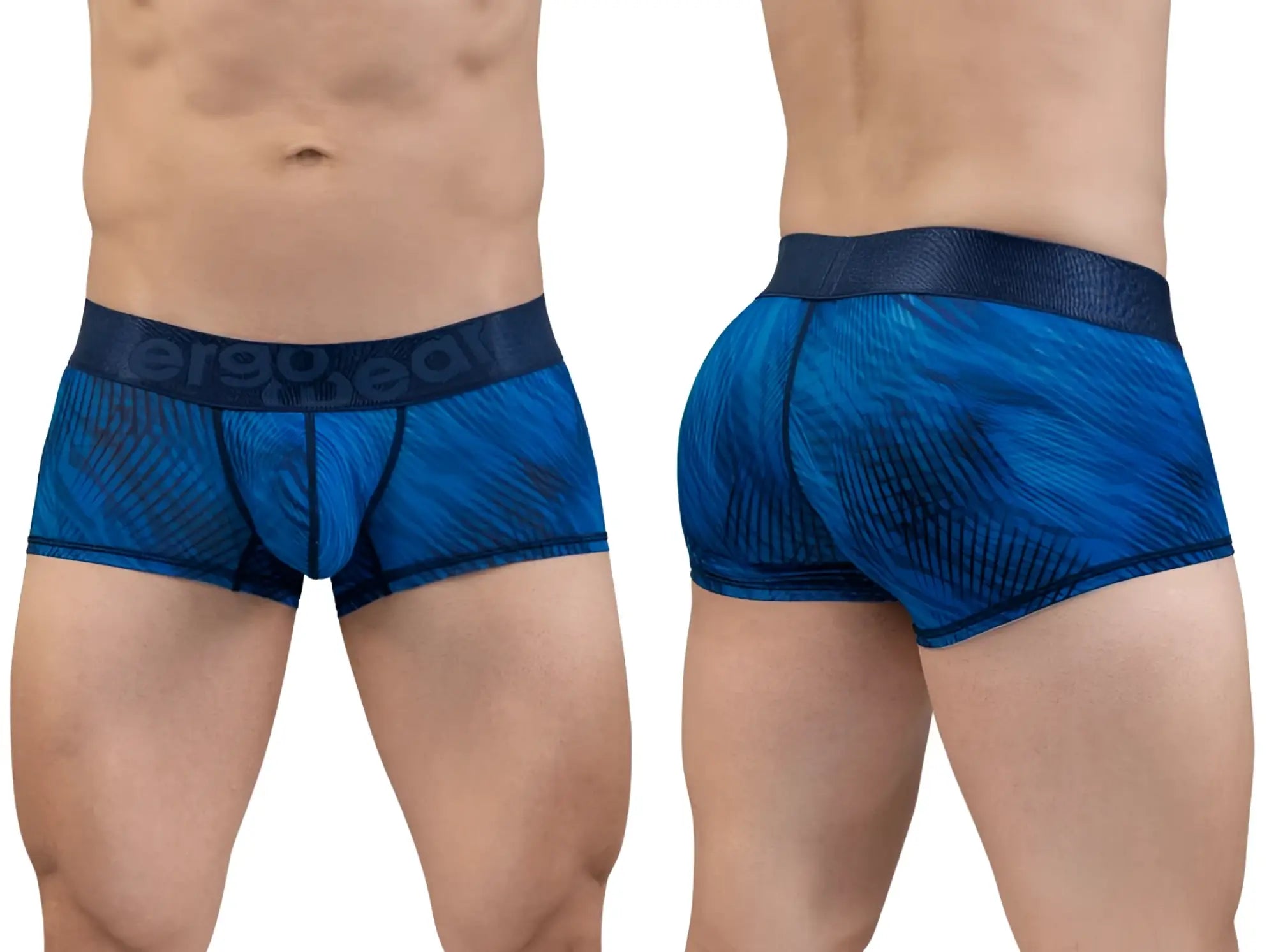 ErgoWear ew1818 max bold se men’s boxer briefs in mid blue with blue pattern and textured waistband