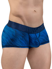 ErgoWear ew1818 max bold se trunks mid blue tropical-patterned men’s briefs with dark blue elastic waistband