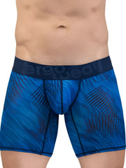 Blue patterned ergo wear ew1819 max bold se boxer briefs with dark blue aerogear waistband in mid blue color
