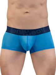 Blue sheer men’s briefs with dark blue ergo and bear logo waistband from ergowear ew1822 max bold se trunks river blue
