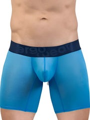 Blue sheer men’s boxer briefs with dark blue aerogear waistband from ergowear ew1823 max bold se in river blue color